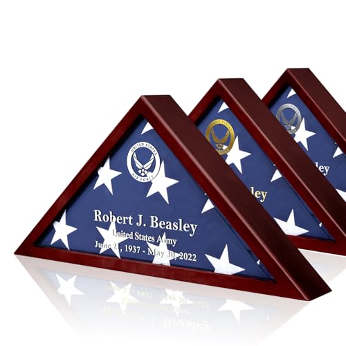 Small Customized Flag Shadow Case for Flag 3' x 5' American Veteran Flag Display Box Solid Wood Flag Box with Personalized Name for Wall Mount or Standing Display-Mahogany