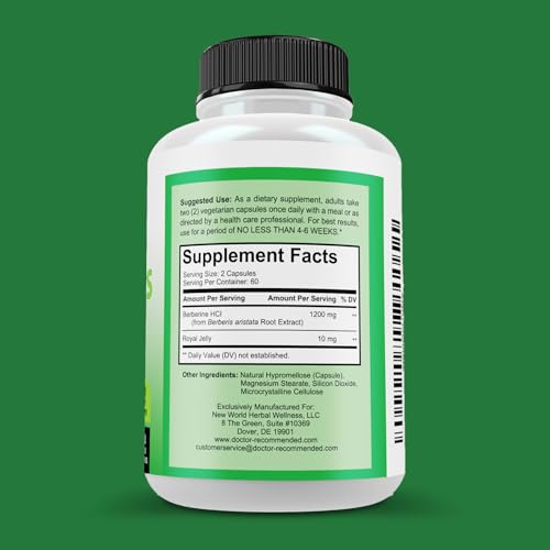 Doctor Recommended Supplements Berberine Plus 1200Mg Per Serving - 120 Veggie Capsules With Royal Jelly thumb #1