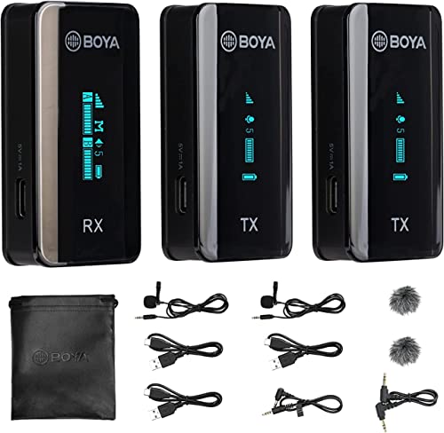 BOYA BY-XM6 S2 2.4GHz Dual Wireless Lavalier Microphone System for YouTube,Tiktok,Vlogging,Interview Live Stream Compatible with iPhone, Android, DSLR Cameras, Camcorders,