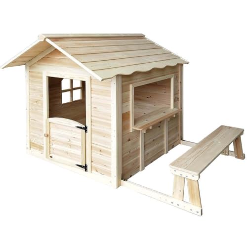 Home Deluxe - Spielhaus - DER GROßE PALAST Natur - 166 x 138 x 132 cm mit Bank - inkl. Montagematerial I Gartenhaus Holzhaus Kinderhaus