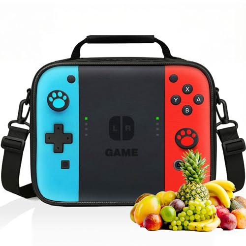 JIRAIKEI Insulated Lunch Box for Boys Girls, Game Lunch Bag for School Work Office Travel Picnic Hiking Beach, Reusable Portable Lunchbox with Adjustable Strap