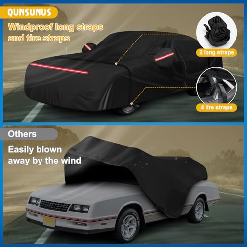 Image of QUNSUNUS Car Cover for Chevy Monte Carlo 1970-1972 & 1978-1988 with Cotton | Waterproof Outdoor All-Weather Heavy 420D Monte Carlo Car Cover, with Zipper and Straps, for Dust, Sun, Wind Protection