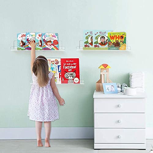 Juoifip Clear Acrylic Floating Shelves 2 Pack, 15” Modern Acrylic Picture Display Shelves, Wall Mounted Storage Shelf For Home, Kitchen,Office, Invisible Kids Bookshelf Spice Rack #TOP1