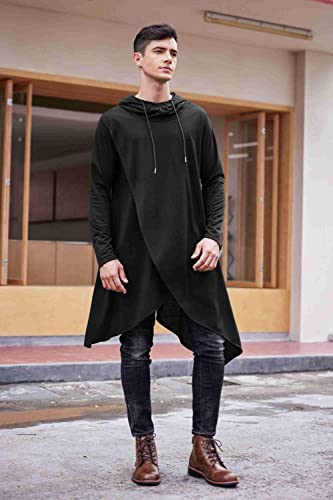 Coofandy Mens Casual Hooded Poncho Cape Cloak Irregular Hem Hoodie Pullover,Large,Black #TOP2