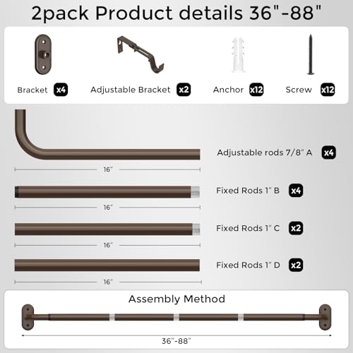 Wolistsa 2 Pack Curtain Rod 36-88 Inch, Bronze Curtain Rods for Windows by Wolistsa - Used condition - Image 7