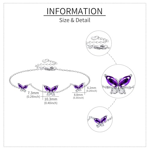 Bracelet papillon en argent sterling 925 et zircone violet élégant - 5