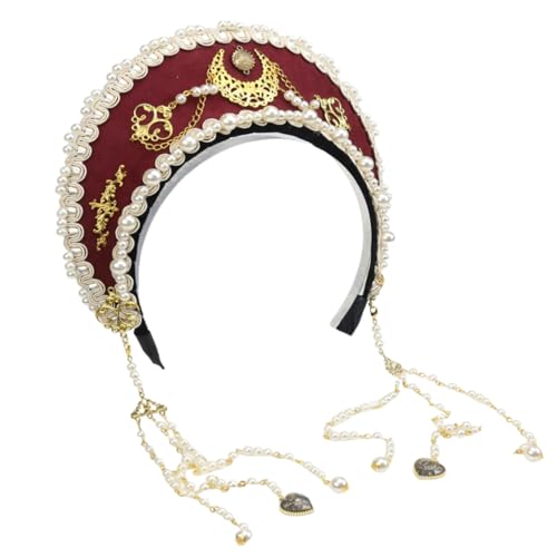 MYAYD Women's Palace Retro Tudor Hat Hair Accessories Crown Headwear Decoration Multicolor Handmade (Red)