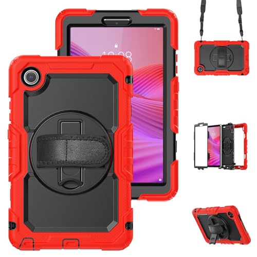 ABADAN �Ƃ̌݊������� Lenovo Tab One 8.7 �P�[�X�iZAF00066JP/ZAF10040JP�j2025 8.7�C���` �V�����_�[ �V���R�� �q���p �n���h�z���_�[ 360�x��]�X�^���h�@�\ �|���J�[�{�l�C�g �n�[�h�V�F�� + �\�t