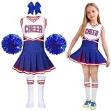 Gekyve Déguisement Pompom Girl Enfant Fille, Costume Cheerleader Tenue Uniforme avec Pompons et Chaussettes, Idéal pour Carnaval Halloween Cosplay Fête Mascarade Cadeau