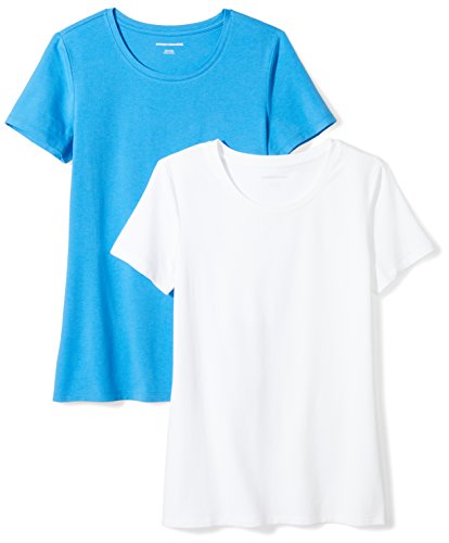 Amazon Essentials Women's 2-Pack Classic-Fit Short-Sleeve Crewneck T-Shirt, Bright Blue/White, X-Small