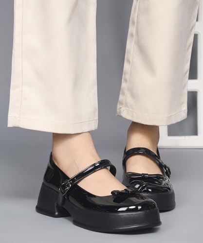 Image of JM LOOKS Elegant Single Strap Platform Mary Janes for Women Showcasing A Chic Bow Detail and Durable Block Heels