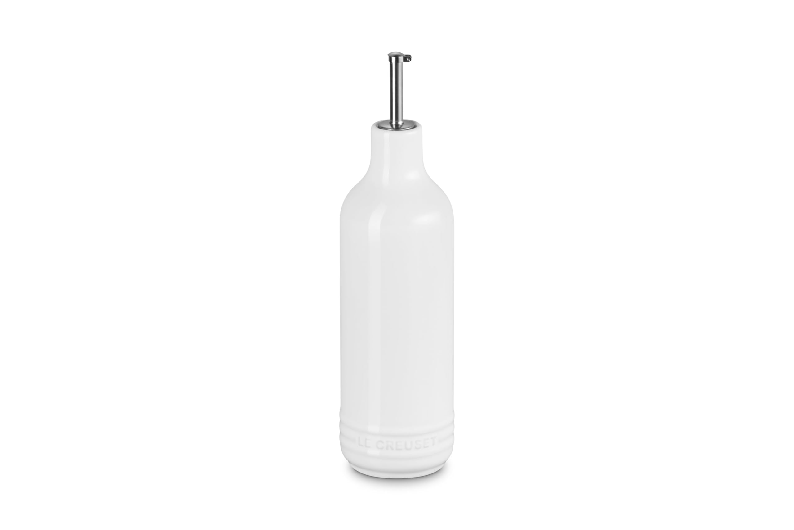 Effortless Drizzle Control: Le Creuset Stoneware Signature Oil Cruet, 20 oz., White with Precision Pour Spout