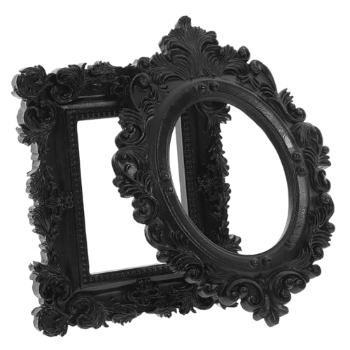 POPETPOP 2 Marcos De Fotos Vintage Pequeños Ovalados De Resina Estilo Retro Color Negro