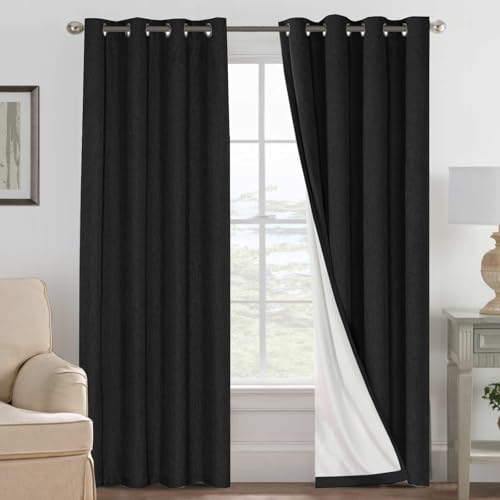 Image of H.VERSAILTEX 100% Blackout Curtains for Bedroom Thermal Insulated Linen Textured Curtains Heat and Full Light Blocking Drapes Living Room Curtains 2 Panel Sets, 52x96 - Inch, Black