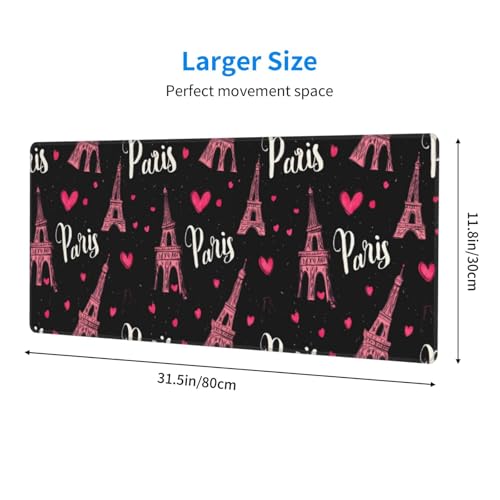 Grand tapis de souris Paris Eiffel pour bureau gaming PC 30x80 cm - 2