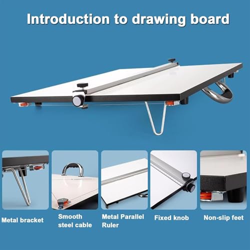 Regulowana tablica kreślarska z równoległą linijką i paskiem dociskowym do precyzyjnej pracy technicznej i artystycznej