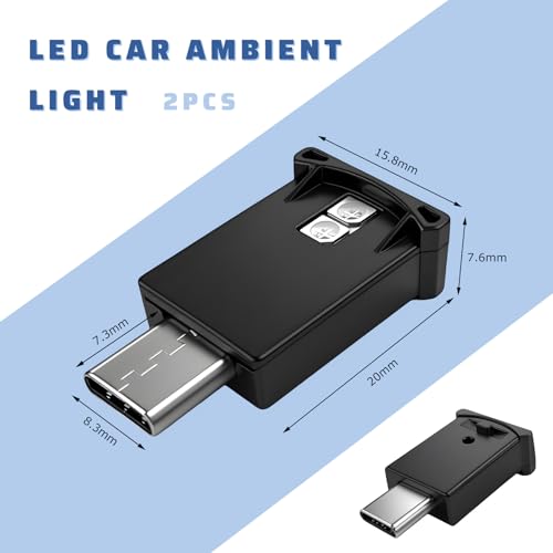 Luz Ambiental LED USB Tipo C para Auto, 2 Pzs miniatura 2