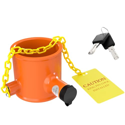 Image of 5th Wheel King Pin Lock, Heavy Duty Steel Trailer Pin Lock for RVs, Semi Trailers and Trucks, with Anti-Theft Waring Tag, Orange