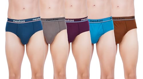 Image of Nestos Men's Cotton Solid Outer Elastic Brief Pack of 5 (Multicolor)
