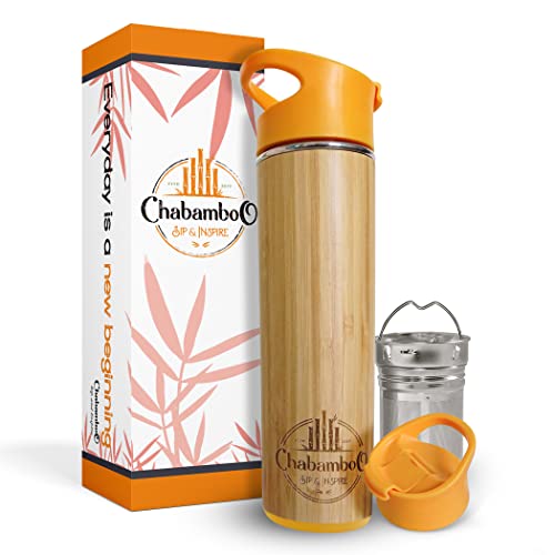 Chabamboo Bamboo Tumbler – 17Oz – W/Sip Cap & Handle – Insulated Tea And Coffee Thermos Flask + Loose Leaf Tea Steeper – Tea Infuser Bottle – Travel Mug For Hot & Cold Drinks #TOP1