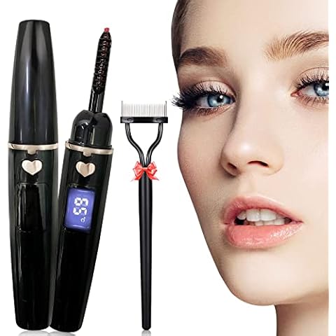 URSOBTF Heated Eyelash Curlers, Electric Eyelash Curler Type C Rechargeable, Heated Lash Curler for Women Natural Eye Lash Curler, 24 Hours Long Lasting-Light Black with Sliver Ring Cover