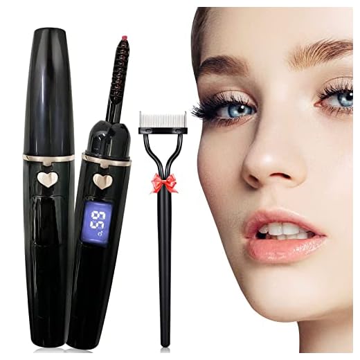 URSOBTF Heated Eyelash Curlers, Electric Eyelash Curler Type C Rechargeable, Heated Lash Curler for Women Natural Eye Lash Curler Makeup Tool with Eyelash Comb, 24 Hours Long Lasting - Black
