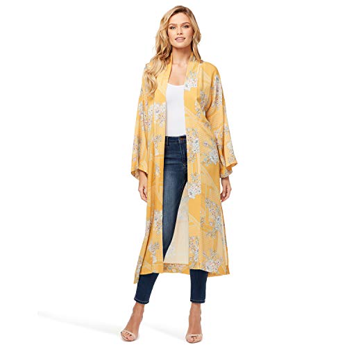 Jessica Simpson Women's Bea Stylish Long Sleeve Printed Kimono, Gardenia Yellow Tile, XSmall