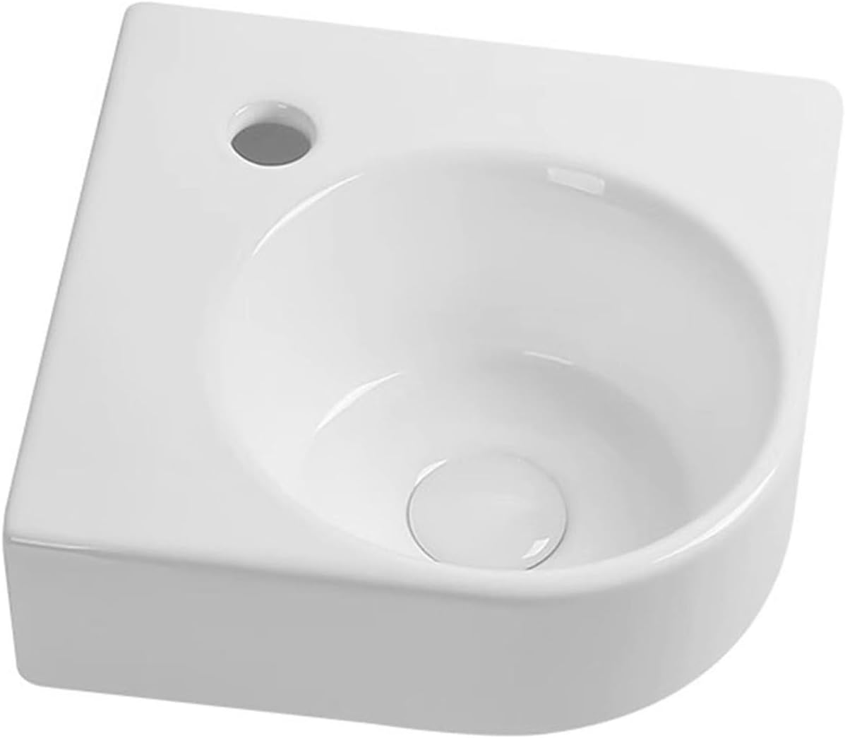 Ceramic Wall Mounted Sink with Drainer, Space-Saving Corner Vanity for Compact Bathrooms and Kitchens,Train Faucet-Model B