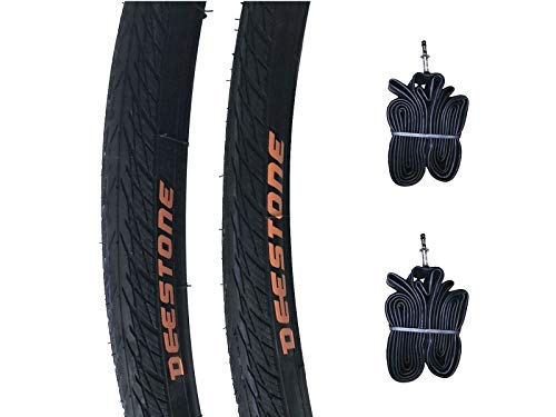 Ecovelo 2 neumáticos + 2 cámaras de aire 700 x 25 C (25-622) Deestone ON Off Road, Corsa, Gravel Bike D839 Negros | Neumáticos de carretera de goma para bicicleta