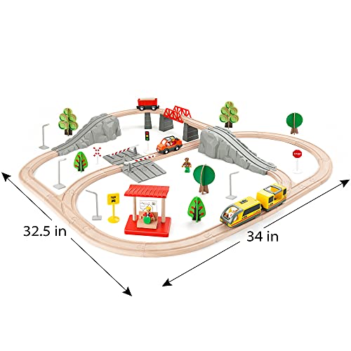 Tiny Land Houten spoorbaan en spoorwegset, elektrische spoorweg voor kinderen, elektrisch speelgoed, geschikt voor Brio… - Image 7