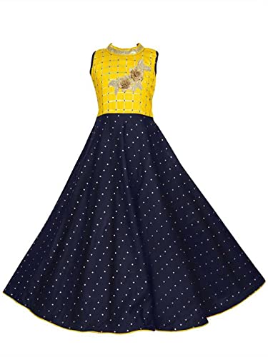 Ribacouture Colour Chex Jari Butta Gown Girls Knee Length Dress Short Sleeve Attached Inside