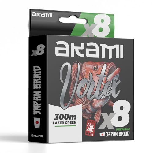 Akami VORTEX X8 GREEN Trecciato PE 8 Capi – Multifibra Giapponese Alta Resistenza – Ideale per la Pesca a Spinning, Shore Jigging, Light Jigging, Eging, Pesca a fondo (GREEN, 0.20 MM - 300 MT)