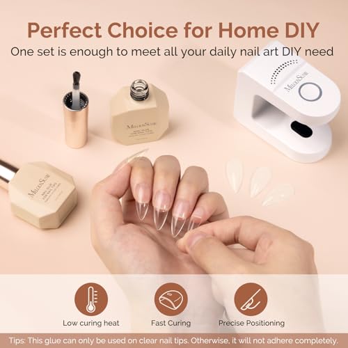 Image of MelodySusie 9 in 1 No TPO Gel Nail Glue for False Nail Tips, 2Pcs*15ml Long Lasting UV Light Required,as Base Coat, Apex Building, Blooming & Rhinestone Gel, Stong Adhesion Manicure Kit Salon Home