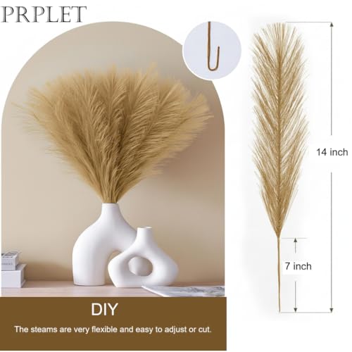 Image of Faux Pampas Grass - 24 Pcs Small Artificial Flowers for Living Room Home Office and Wedding Decoration (Brown)