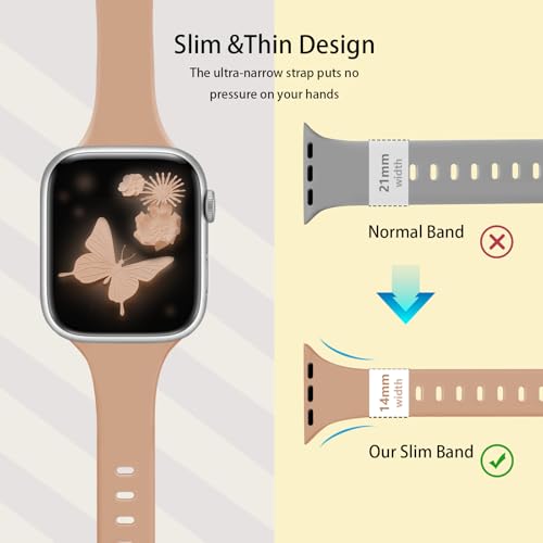 Image of Slim Band Compatible with Apple Watch Bands 38mm 40mm 41mm 42mm 44mm 45mm 46mm 49mm for Women Men,Soft Thin Narrow Silicone Sport Strap Wristbands for iWatch Series 11 10 9 8 7 6 5 4 3 2 1 SE Ultra MilkTea