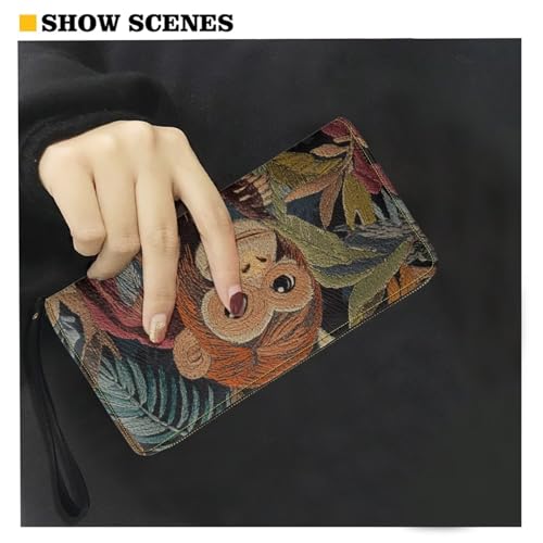 Trendy Cute Women Wallet Monkey Wristlet Wallet for Women Zipper Long Purse with Wrist Strap Large Credit Card Clutch Wallets for Travel Cash Phone2