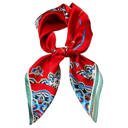 GoldenLife Silk Scarf for Women - 27.5" Square Silk Feeling Satin Head Scarf, Hair Bandana, Neck & Head Scarves for Fashion Lightweight (Red Traditional Cloud)