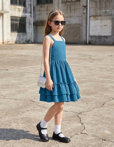 Image of Arshiner Girls Cami Summer Dress Boho Sleeveless Casual Sundress with Pockets for 4-12 Y