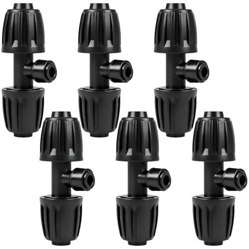 FoxRose 6 Pack 1/2 To 1/4 Drip Irrigation Fittings 1/2 Inch (1/2 ID x 0.6-0.65 OD) Drip Line to 1/4 Inch Irrigation Tubing Adapter Anti-Drop Quick Connect Reducer 3 Way Tee Connectors