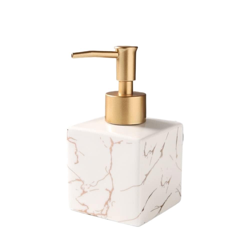 Dispenser Sapone Ricaricabile Distributore di Sapone, distributore Liquido in Ceramica con Pompa per Le Mani in Porcellana a Strisce Dosatore Liquido(White)
