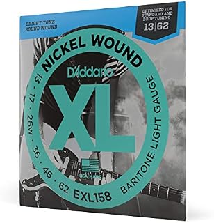 D'Addario Guitar Strings - XL Nickel Electric Guitar Strings - EXL158 - Perfect Intonation, Consistent Feel, Reliable Durability - For 6 String Guitars - 13-62 Light Baritone