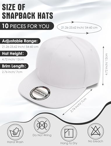 Image of 10 Pack Blank Snapback Hats for Men Flat Brim Hats Baseball Caps Bulk