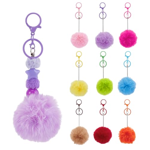 Porte-clés perlés et pompons colorés en fausse fourrure pour suspension sac