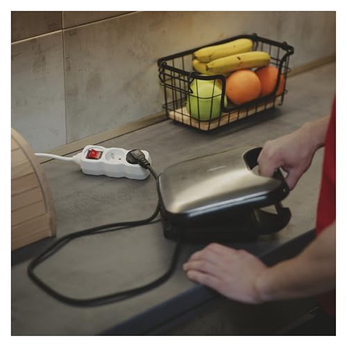 EMOS - Multiprise 2X 2m avec Interrupteur - 2 Prises French tournées à 45° - 250 V, 16 A, 3680 W - H05VV-F3G 1,0 mm2 - Protection renforcée Contre Les Contacts accidentels - pour l'intérieur - Blanc – vue 3