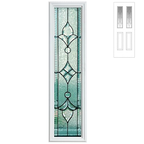 Pushglossy 1 Pcs 8 x 36 Entry Door Glass Window Insert White Raised Frame Nouveau Exterior Front Door Sidelite Inserts Replacement Kit for Home Improvement (Patina Caming)