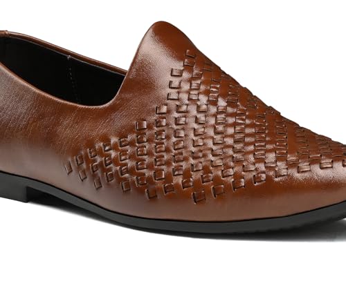 Image of LOUIS STITCH Men's Ethnic Weaved Textured Slip On Mojari's | Stylish Nagra Juti for Men | Lightweight and Comfortable Stylish Juti's and Mojari's for Kurta Pajama | LSAXNGWE