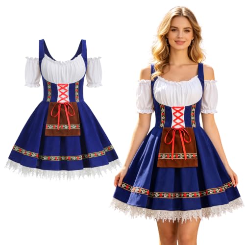 Womens Oktoberfest Costume German Bavarian Dress for Halloween Blue XL