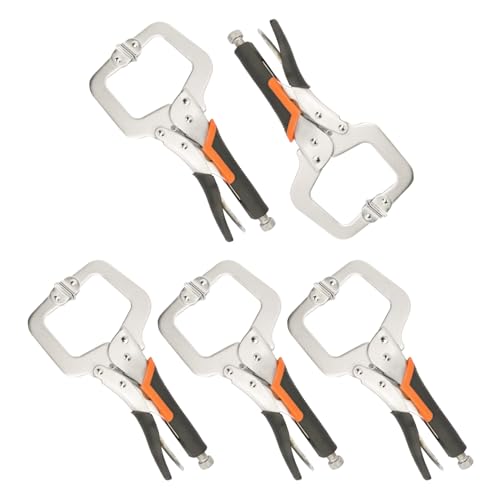 Biugaaufai 5 Pack 6 Inch C-Clamp Locking Pliers with Rubber Handle, C-Clamps Face, 6 Inch Heavy Duty C Clamp Locking Pliers for Woodworking and Home Improvement