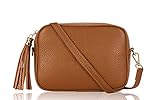 Montte Di Jinne - 100% Made in Italy - Soft Leather Leather Women's Cross Body Bag with Tassel key Ring (Dark Tan)