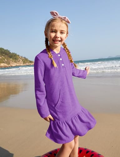 Image of BesserBay Girl's Ruffle Bathrobe Beach Button Down Hooded Terry Cover Ups 3-14 Years